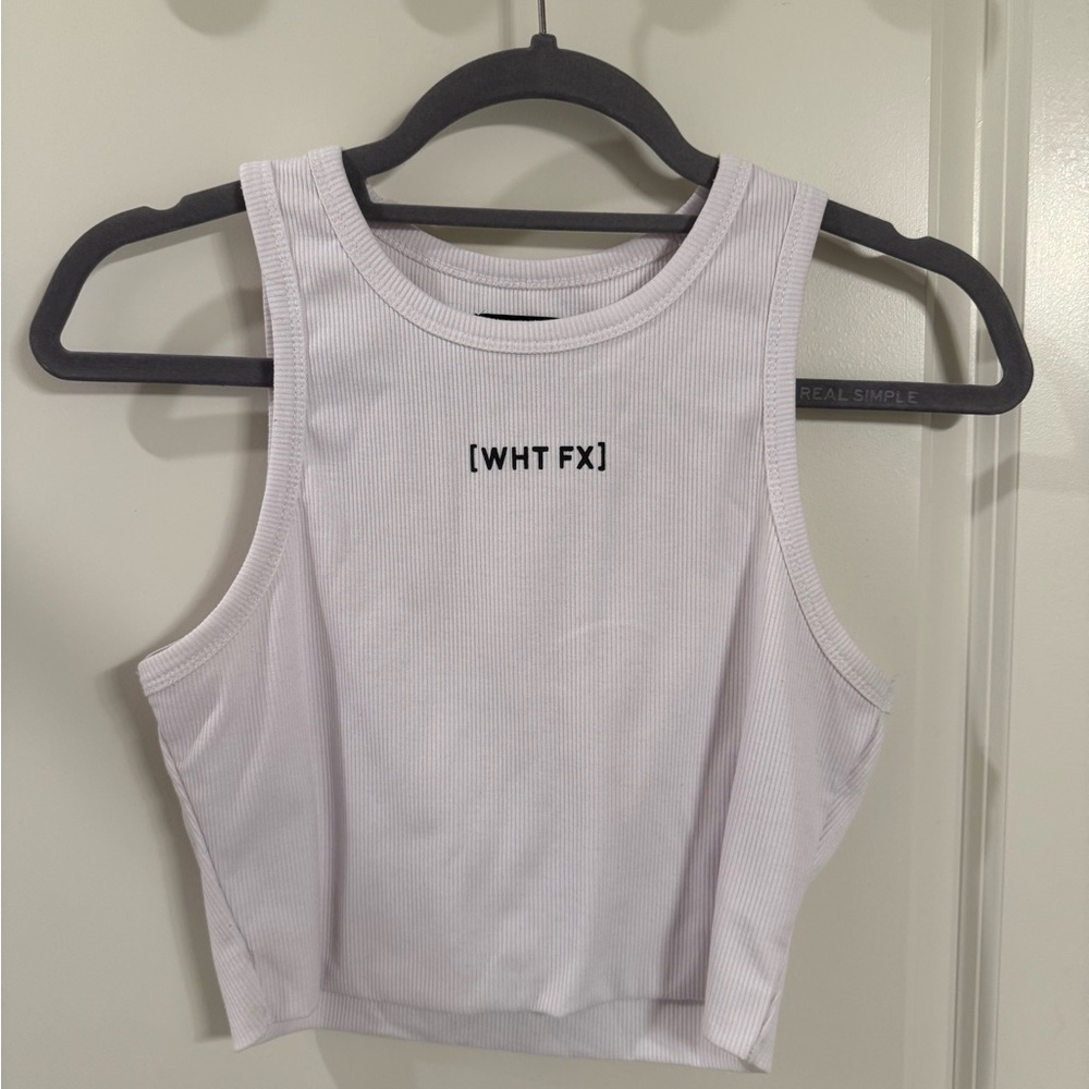 White Ribbed White Fox Crop Tank